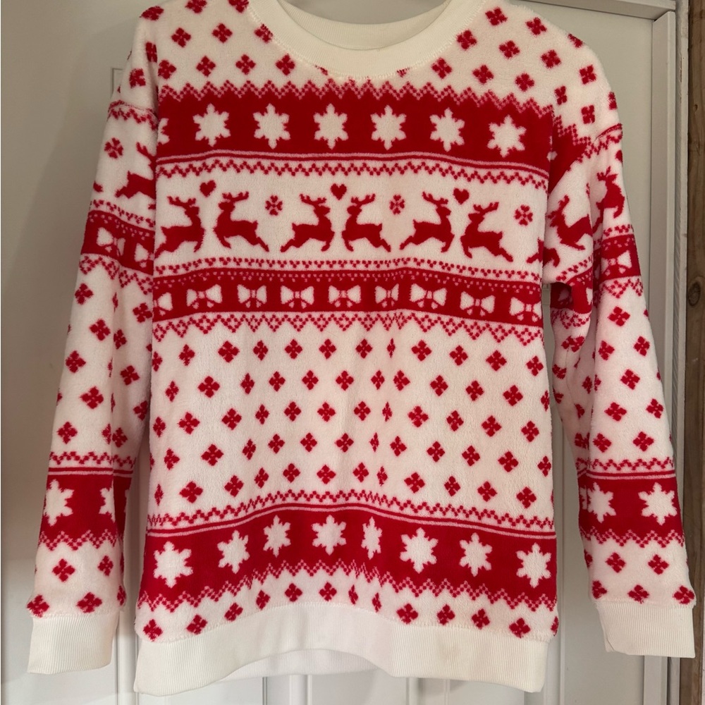 Holiday Time Red and White Reindeer Sweater